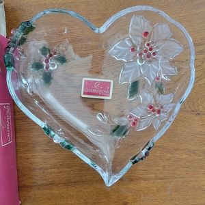 Mikasa Holiday Heart-Shaped Glass Dish with Red and Green Accents